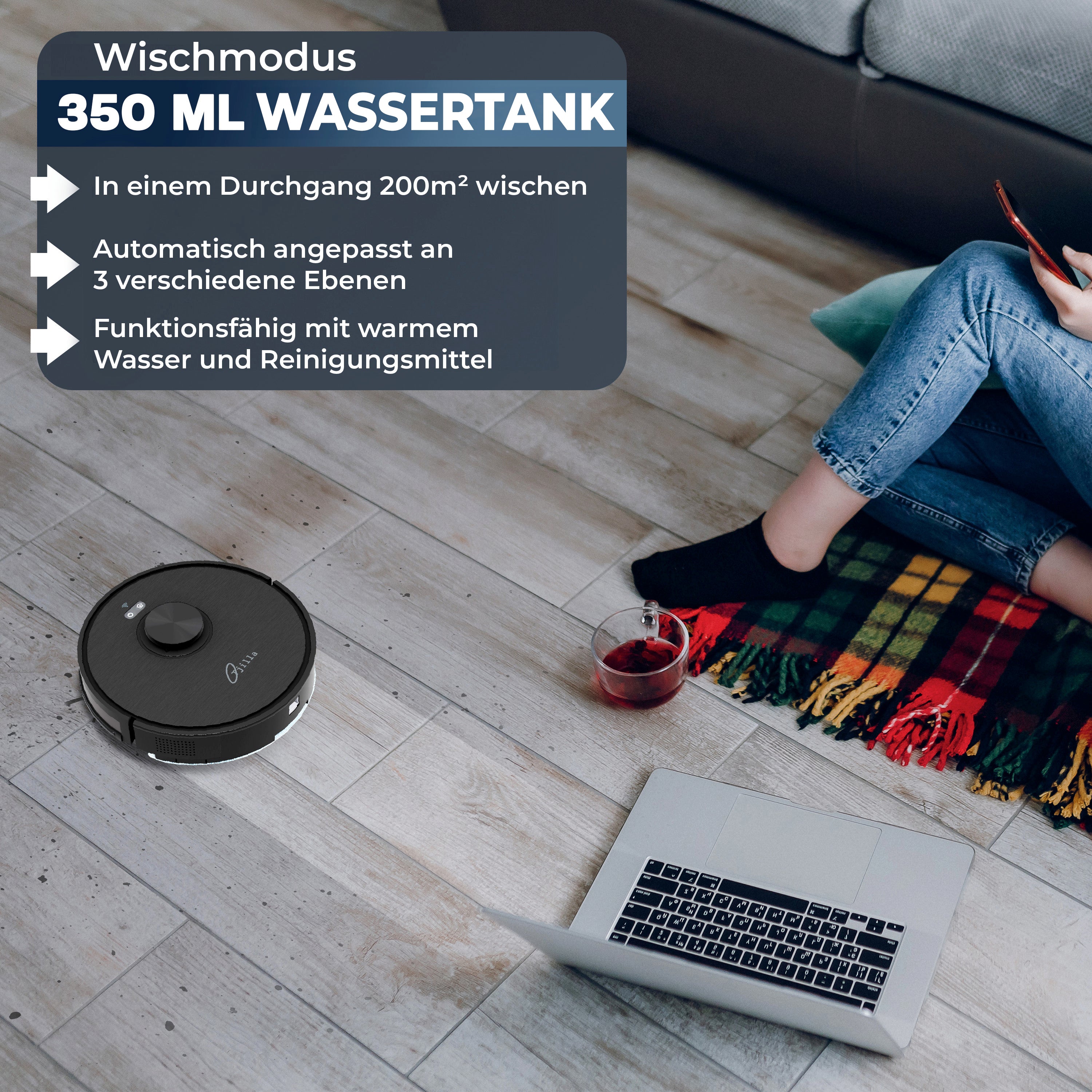 Tjilla C150+ Saugroboter mit Wischfunktion und Absaugstation
