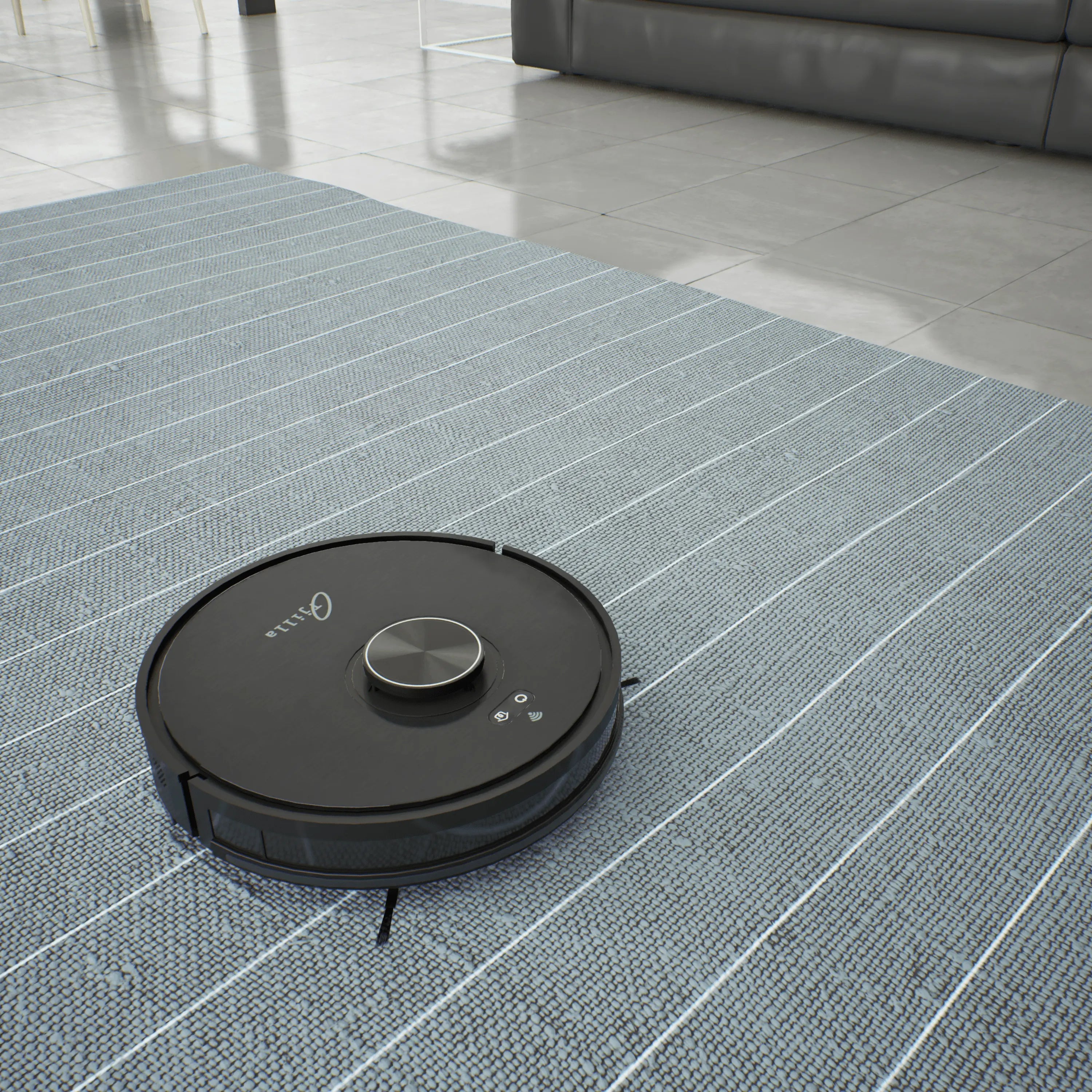 robotstofzuiger die op tapijt stofzuigt