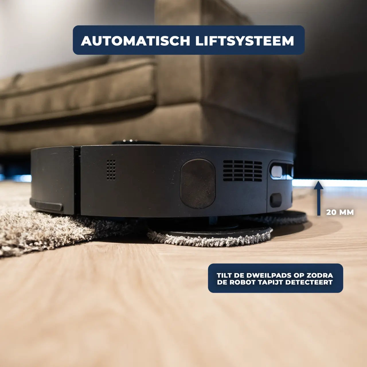robotstofzuiger die automatisch zijn dweiltje optilt
